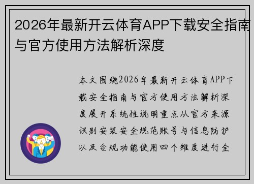 2026年最新开云体育APP下载安全指南与官方使用方法解析深度 2026年最新开云体育APP下载安全指南与官方使用方法解析深度
