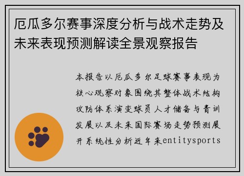 厄瓜多尔赛事深度分析与战术走势及未来表现预测解读全景观察报告